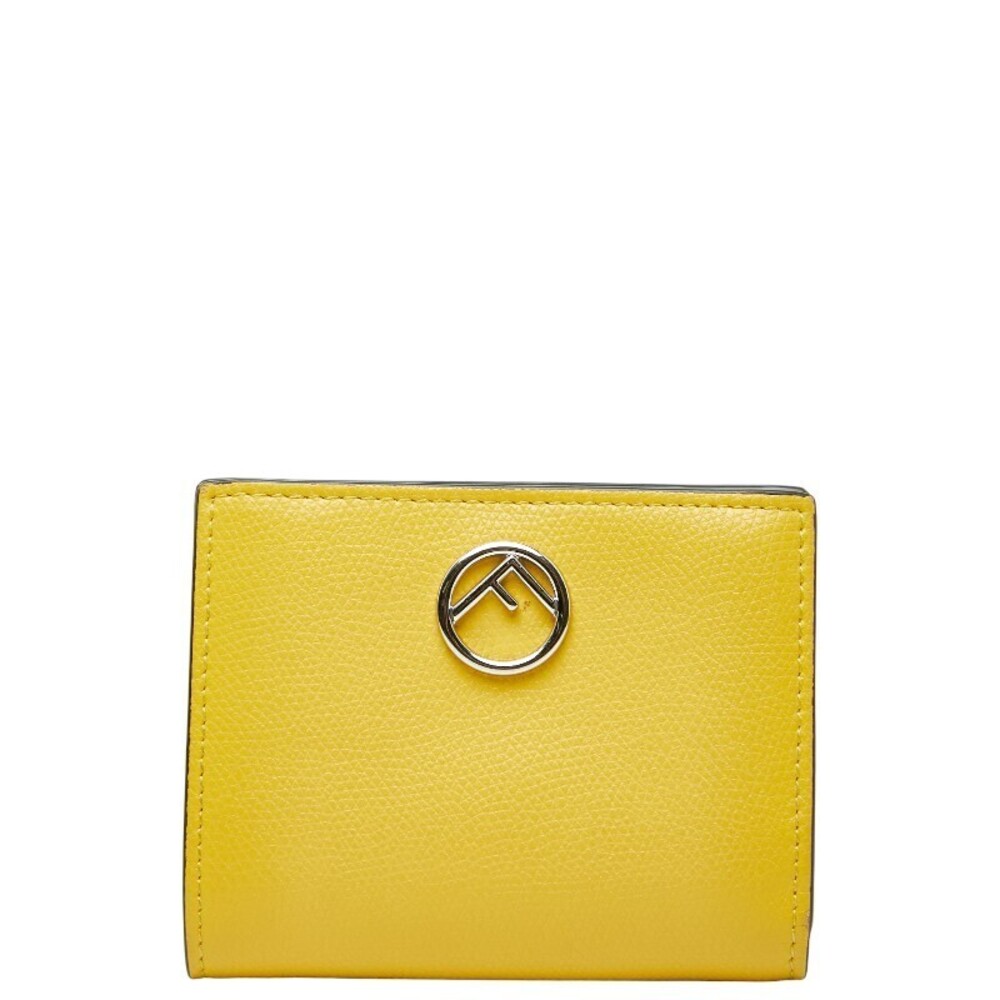 Fendi F Bi fold Wallet Yellow Leather
